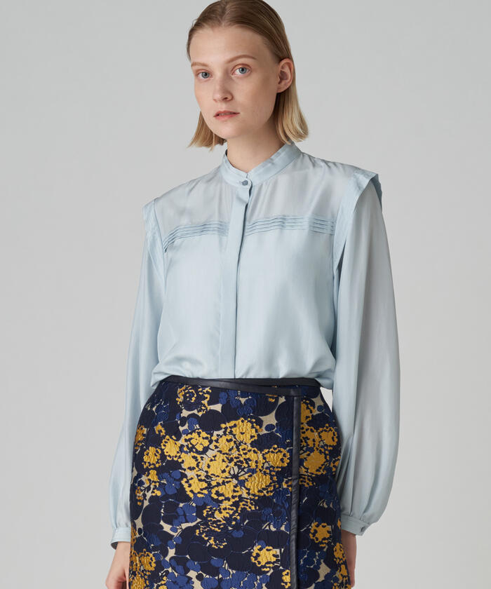 セール 40%OFF】ウォッシャブルシルク スタンドカラーブラウス セール 40%OFF】ウォッシャブルシルク スタンドカラーブラウス