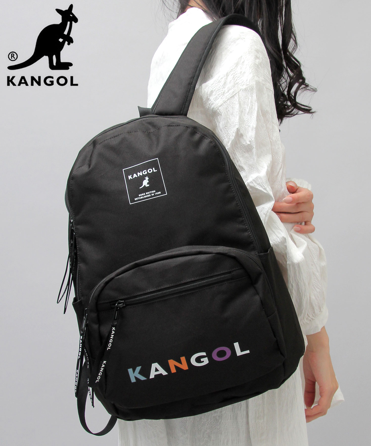 KANGOL (カンゴール) ロゴ　リュック　バックパック　ブラック