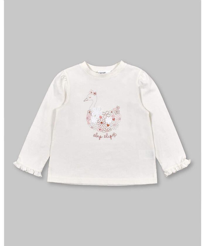 安心の定価販売 スワン 刺繍 花 モチーフ Tシャツ 新しいブランド スラップスリップ SLIP 80～130cm SLAP