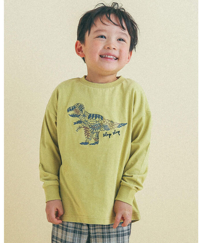 恐竜 衝撃特価 刺繍 ボタニカル Tシャツ SLIP スラップスリップ SLAP 全国どこでも送料無料 80～130cm