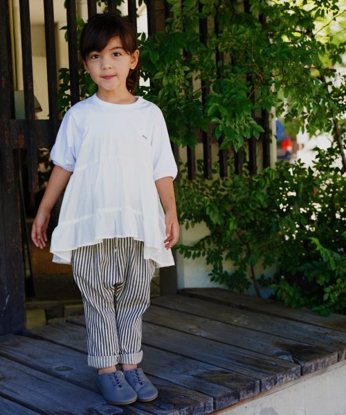 綿麻ストライプ ドロップクロッチロングパンツ
