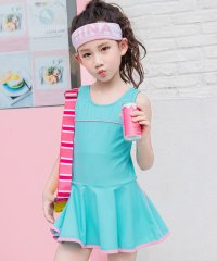 TeddyShop/テディショップ Teddyshop キッズ水着 ライン柄オールインワンフレアワンピーススイムウェア+スイムキャップ 2点セット【返品不可商品】/504522818