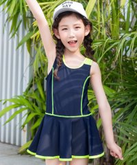 TeddyShop/テディショップ Teddyshop キッズ水着 ライン柄オールインワンフレアワンピーススイムウェア+スイムキャップ 2点セット【返品不可商品】/504522818