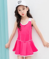 TeddyShop/テディショップ Teddyshop キッズ水着 ライン柄オールインワンフレアワンピーススイムウェア+スイムキャップ 2点セット【返品不可商品】/504522818