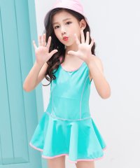 TeddyShop/テディショップ Teddyshop キッズ水着 ライン柄オールインワンフレアワンピーススイムウェア+スイムキャップ 2点セット【返品不可商品】/504522818