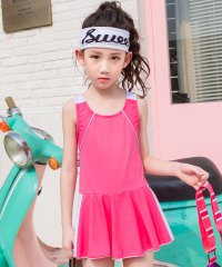 TeddyShop/テディショップ Teddyshop キッズ水着 ライン柄オールインワンフレアワンピーススイムウェア+スイムキャップ 2点セット【返品不可商品】/504522818