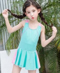 TeddyShop/テディショップ Teddyshop キッズ水着 ライン柄オールインワンフレアワンピーススイムウェア+スイムキャップ 2点セット【返品不可商品】/504522818
