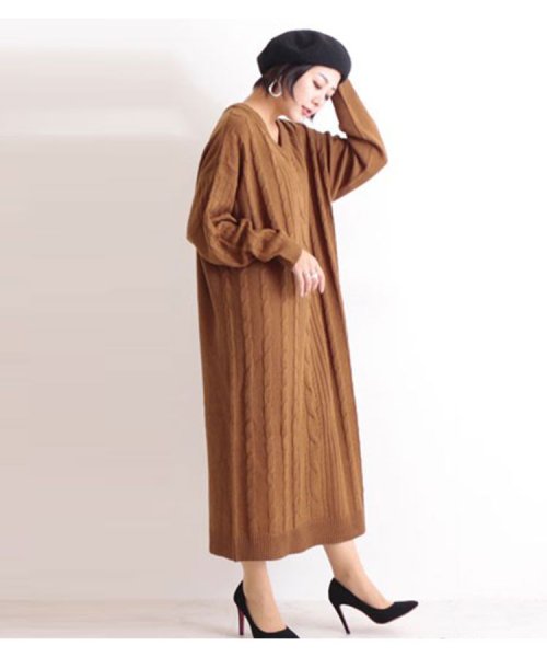 クーポン セール5 Off 大きいサイズ レディース ビッグサイズ Vネックニットワンピース ゴールドジャパン Gold Japan D Fashion