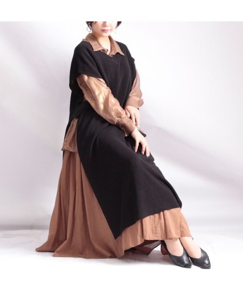 クーポン 大きいサイズ レディース ビッグサイズ サイドスリットニットベストワンピース ゴールドジャパン Gold Japan D Fashion