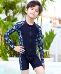 TeddyShop/キッズ 水着 男の子 ラッシュガード パンツ 帽子付き 夏 海 プール 無地 総柄 セットアップ ファスナー ジップアップ/504522820