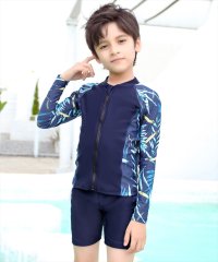 TeddyShop/キッズ 水着 男の子 ラッシュガード パンツ 帽子付き 夏 海 プール 無地 総柄 セットアップ ファスナー ジップアップ/504522820