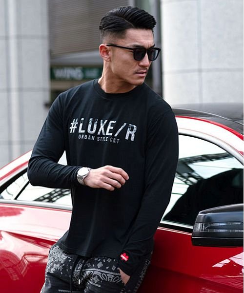 Luxe R ロゴジェルプリントクルーネック長袖tシャツ ロンt メンズ ブランド スポーツ ジムウェア 筋トレ トップス 大人 ロゴ クルーネック 伸縮 スト エスビーセレクト Sb Select D Fashion