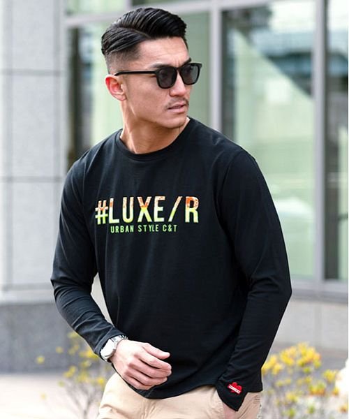 Luxe R ロゴジェルプリントクルーネック長袖tシャツ ロンt メンズ ブランド スポーツ ジムウェア 筋トレ トップス 大人 ロゴ クルーネック 伸縮 スト エスビーセレクト Sb Select D Fashion