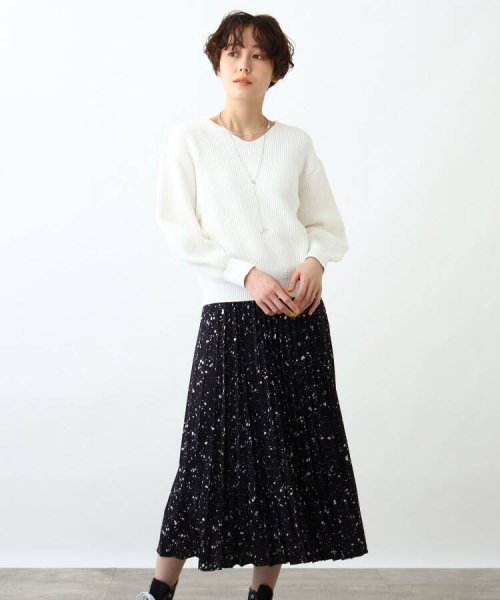 【2点セット/洗える】Vネックニット＆プリーツスカート セットアップ
