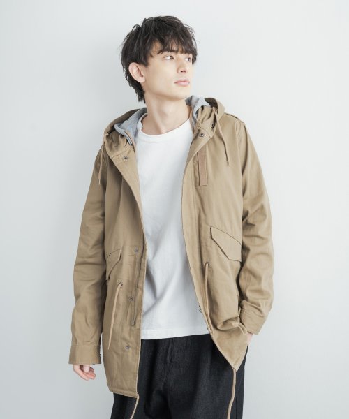 モッズコート メンズ レディース ミリタリー ストレッチ ジャケット ジャーマンクロス スプリングコート フーデッド アウター ロングコート カジュアル 115 ロッキーモンロー Rocky Monroe D Fashion