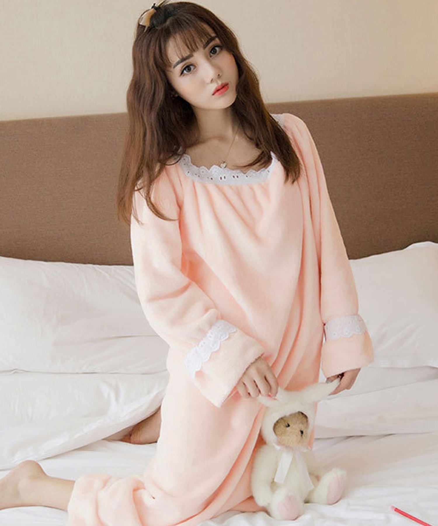 ルームウェア レディース おしゃれ パジャマ ネグリジェ ワンピース もこもこ かわいい 長袖 ロング丈 やわらかい テディショップ Teddyshop D Fashion