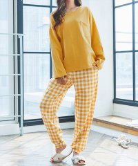 TeddyShop/テディショップ Teddyshop レディース 長袖バイカラートップス+オーバーチェックパンツ セットアップルームウェア上下2点セット/504537082