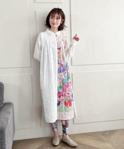花柄 ストライプ切替シャツワンピース スカラー Scolar D Fashion