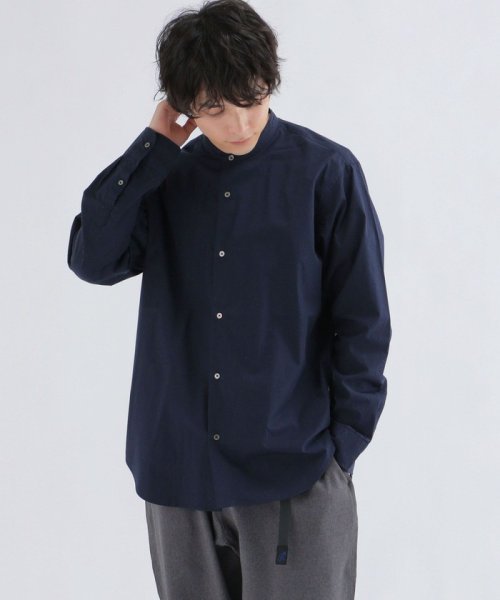 SHIPS any: リラックス バンドカラー 長袖シャツ ソリッド