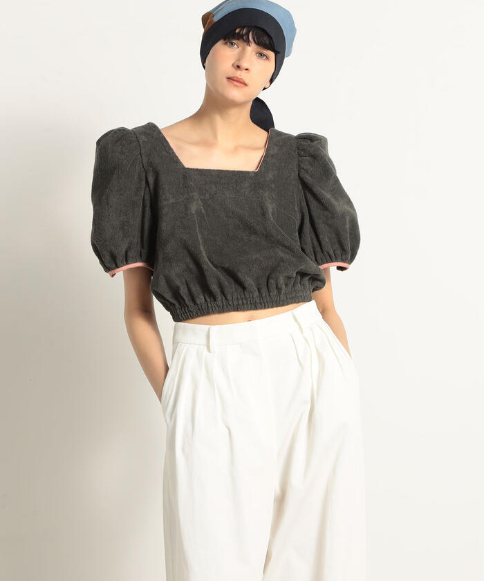 セール 40%OFF】パイルコットン パフスリーブショートトップス