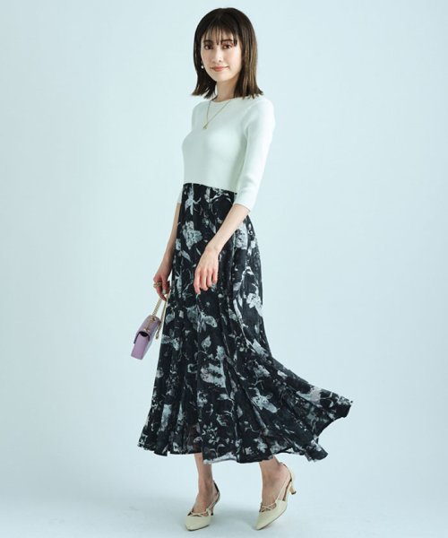【美人百花4月号掲載】ドローイングフラワープリントドッキングワンピース