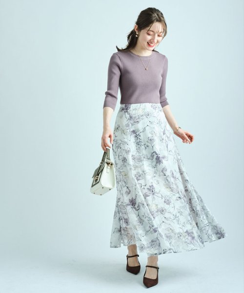 【美人百花4月号掲載】ドローイングフラワープリントドッキングワンピース