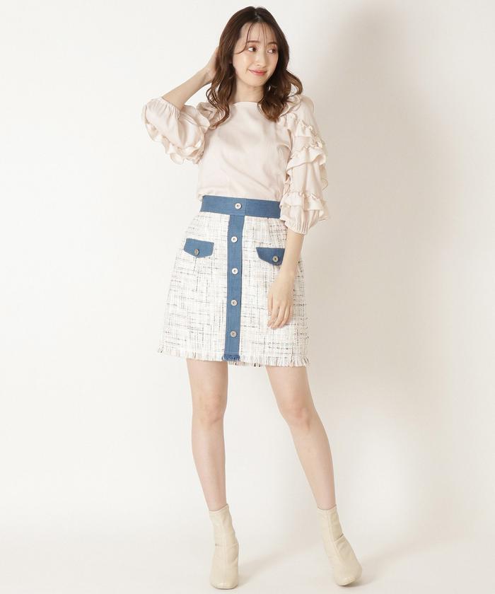 セール 75%OFF】デニム切替ミックスツイードミニスカート