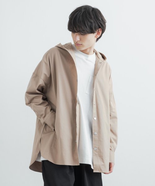 ジャケット フード ライトアウター メンズ レディース ビッグシルエット ツイル コットン ヒッコリーストライプ シャツ 上着 スプリング 春 カジュアル きれ ロッキーモンロー Rocky Monroe D Fashion