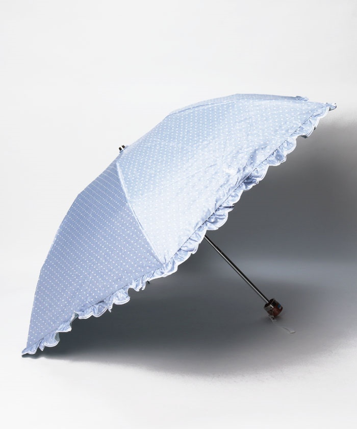 晴雨兼用折りたたみ日傘 ”シャンブレードットフリル”(504548675 