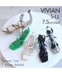 Vivian/スクエアトゥ華奢Ｔストラップサンダル/504572981