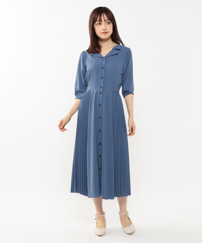 セール】7分袖サイドプリーツワンピース(504568561) | ミッシュ ウィンターセールの通販 misch カットオフプリーツワンピース masch ロングワンピース