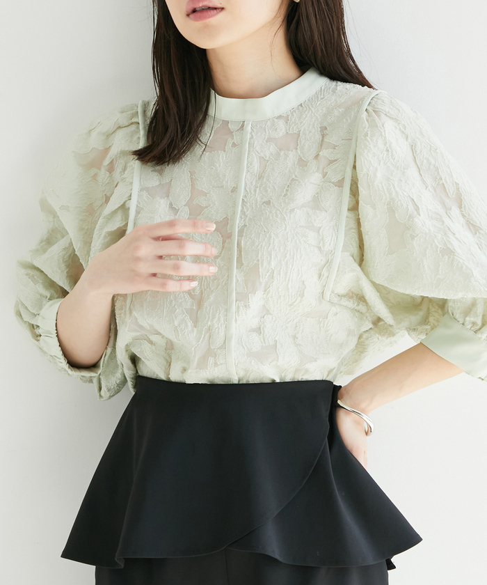 TVドラマ着用】レース調ジャガードパイピングブラウス(504572697