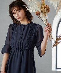 niana/結婚式 ワンピース パーティードレス マタニティー 授乳口 フロントボタン シフォン ロング丈 袖あり 七分袖 リボン ドレス オケージョン ウエストゴム 二次/504584933