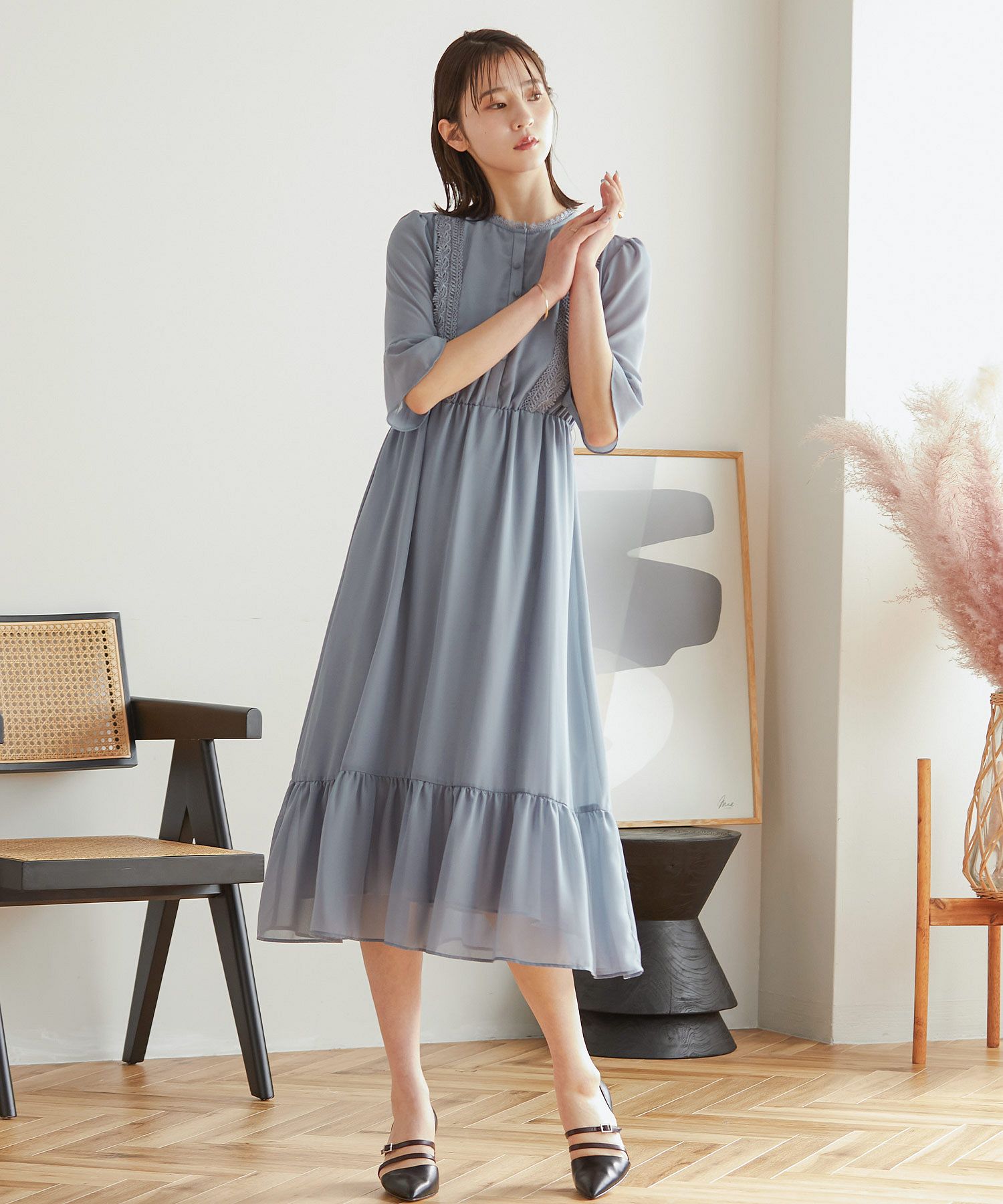 ニアナ niana 2wayスナップボタンシフォンワンピースパーティー