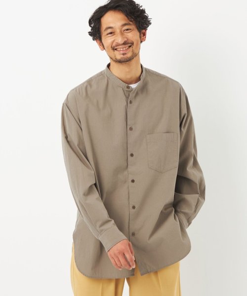 コットンシルクボイル ルーズ バンドカラー シャツ