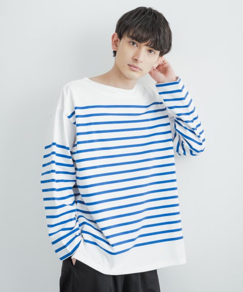 数量限定セール ボーダーtシャツバスクシャツメンズレディースボートネック長袖カットソーパネルボーダー尾州12オンス日本製ビッグシルエットボックスオーバー カットソー Tシャツ Www Comisariatolosandes Com