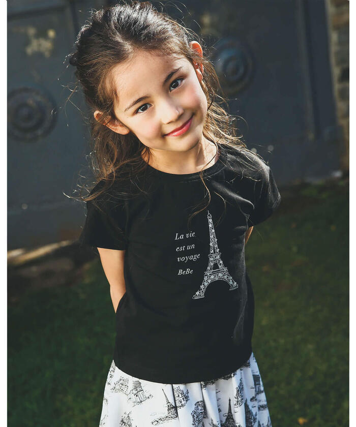 エッフェル塔 ハート グリッター プリント Tシャツ (90~150cm