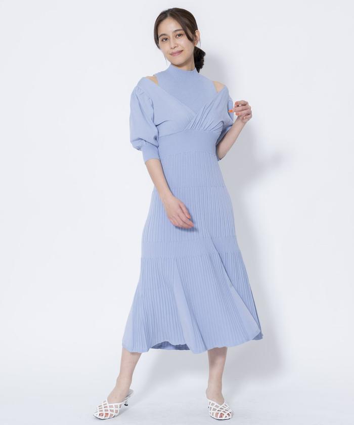 カシュクールレイヤード5分袖ニットワンピース(504593875) | AND カシュクールレイヤード5分袖ニットワンピース(504593875) | AND