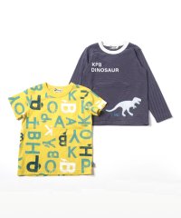 KP BOY/KPBOY(ケーピーボーイ)恐竜柄 半袖Ｔシャツとボーダー長袖Tシャツ 2枚セット(100－130cm)/504512163