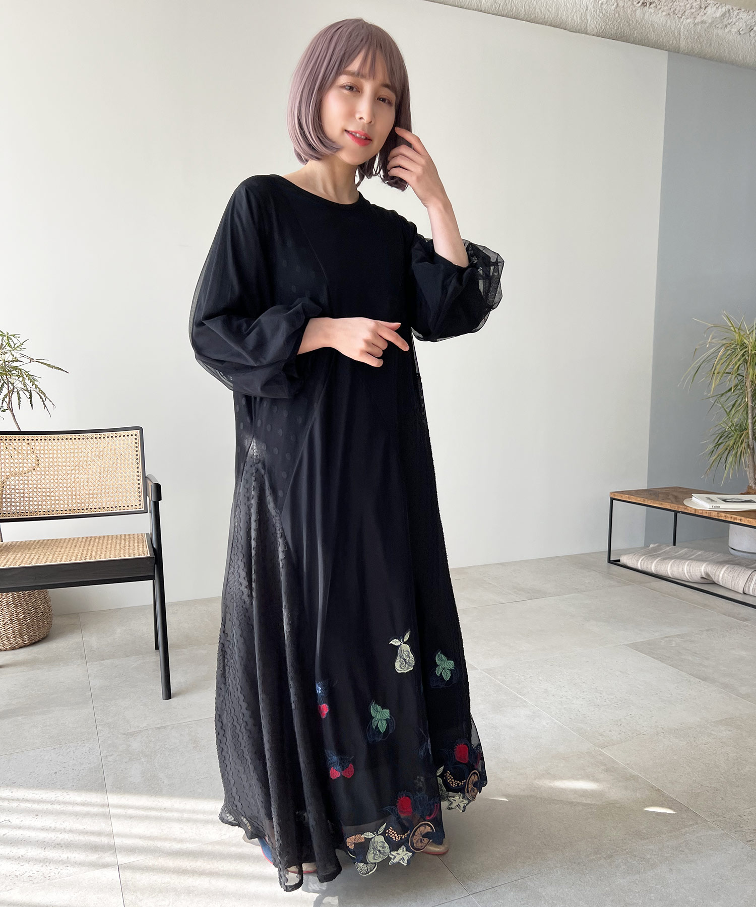 フルーツ刺繍チュール切替ワンピース(504592230) | イズ