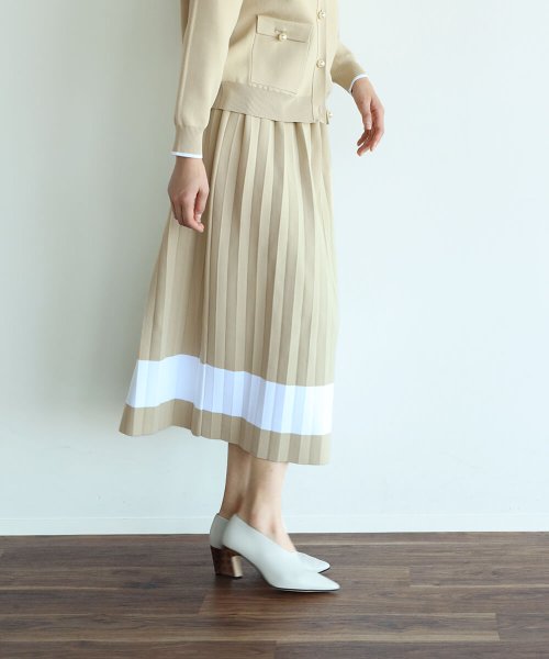 【セットアップ対応商品】Vin 【手洗い可】バイカラーニットプリーツスカート