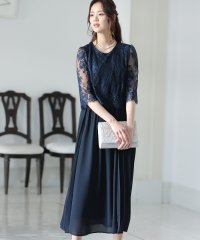 PourVous/プールヴー PourVous ミモレ丈&七分袖フォーマルサイドプリーツ大きいサイズ結婚式パーティードレス ワンピース 20代 30代 40代/504588212