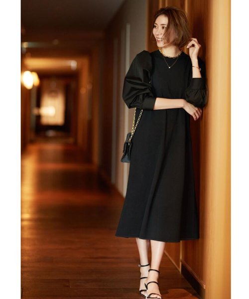 ファインコットンモダール フハク切替スリーブニットワンピース オペークドットクリップ Opaque Clip D Fashion