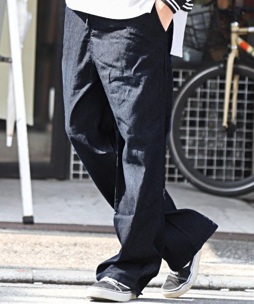 ライトデニムワイドパンツ ワイドパンツ デニム メンズ ストレッチデニム ライトデニム イージー 春夏 ラグスタイル Luxstyle D Fashion