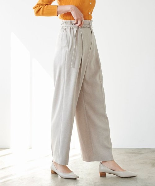 セール リネンライク ワイドパンツ ウォッシャブル ストレッチ 防シワ No09 グリーンレーベルリラクシング Green Label Relaxing D Fashion