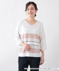 Leilian PLUS HOUSE/配色ボーダーVネックニットプルオーバー【LE TRICOT PERUGIA】/504571733