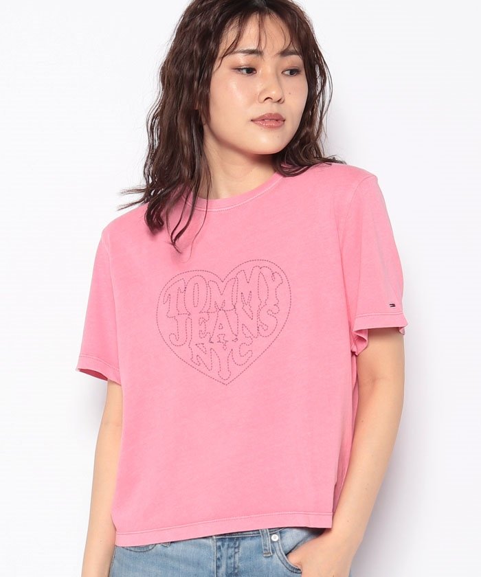 （TOMMY JEANS/トミージーンズ）ステッチロゴTシャツ/レディース ピンク