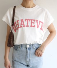 and　Me.../ロゴプリント コットン天竺 ラウンドヘム フレンチスリーブ Tシャツ/504087618