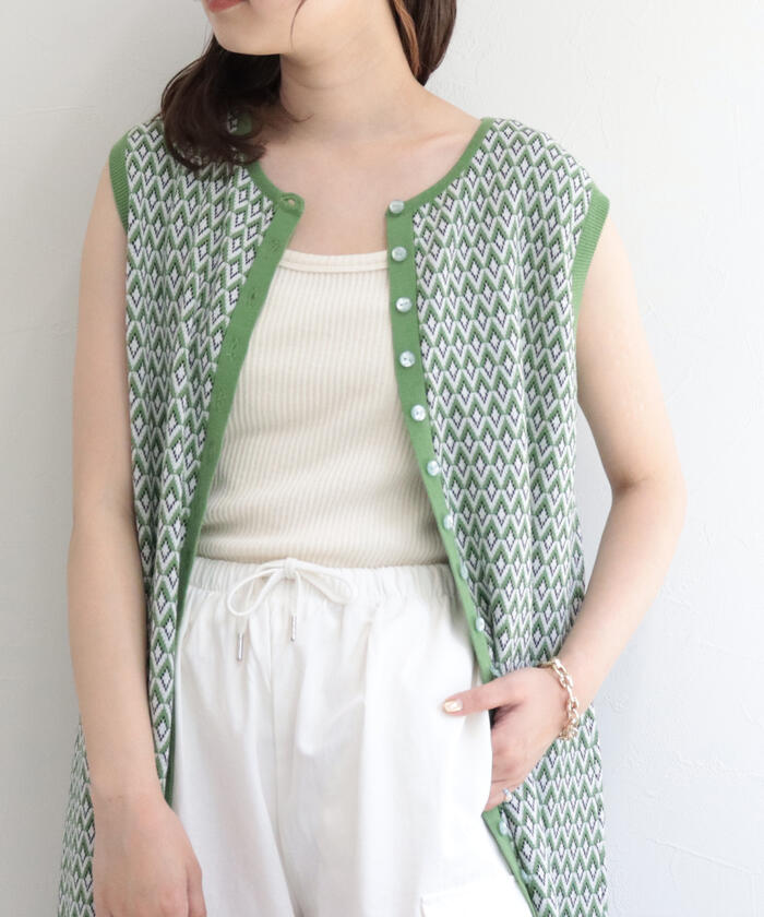 クーポン】【セール 30%OFF】レトロ柄ジャガードロングジレ
