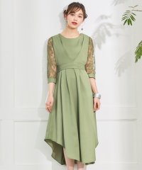 DRESS+/パーティードレス 2way レース 大人可愛い ドッキングワンピース 脚長効果 プリーツ加工 レース袖 /504614372